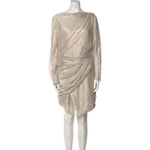 Talbot Runhof Metallic Draped Cocktail Dress Gold Silver Size 14